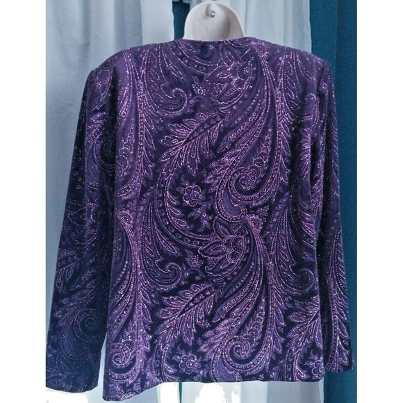 Vintage R&M Richards Metallic Sparkle Glitter Jacket Top Dark Purple Sz 12P - Picture 2 of 7